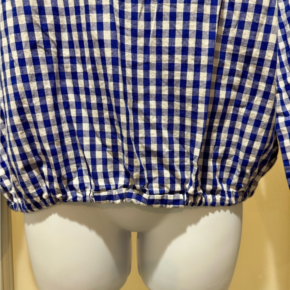 Cherish Gingham Floral Embroidered Top Blue Check — Fits Medium - Picture 5 of 14